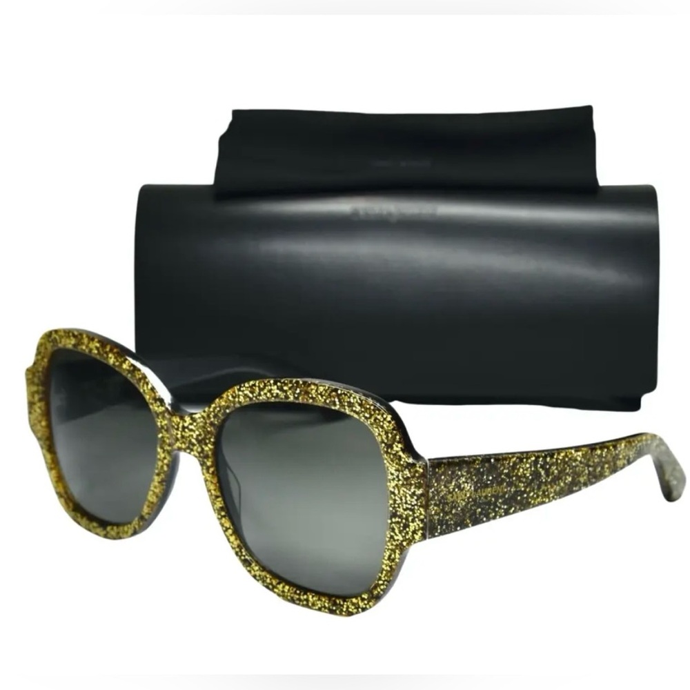 New Saint Laurent Gold Glitter Butterfly Frame Sunglasses - Picture 10 of 10